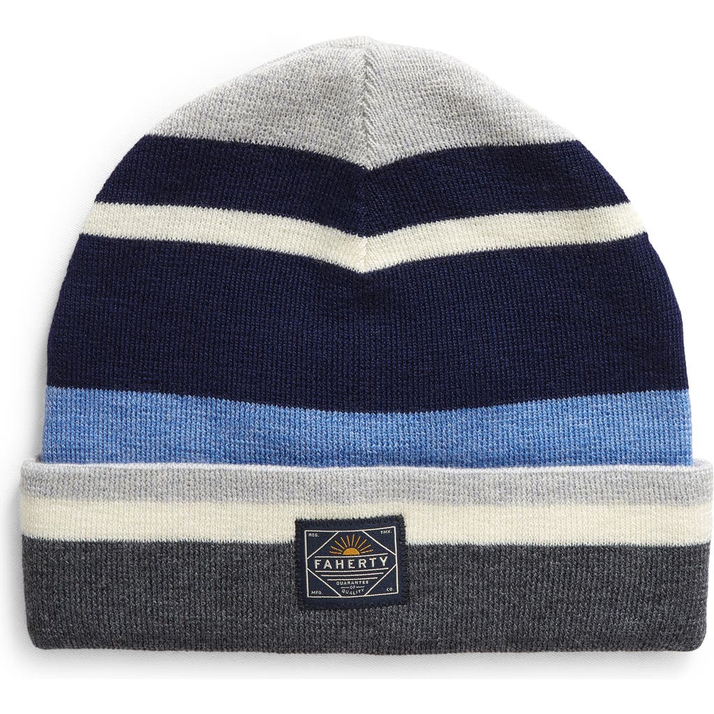 Faherty Stripe Workwear Merino Wool Beanie In Blue