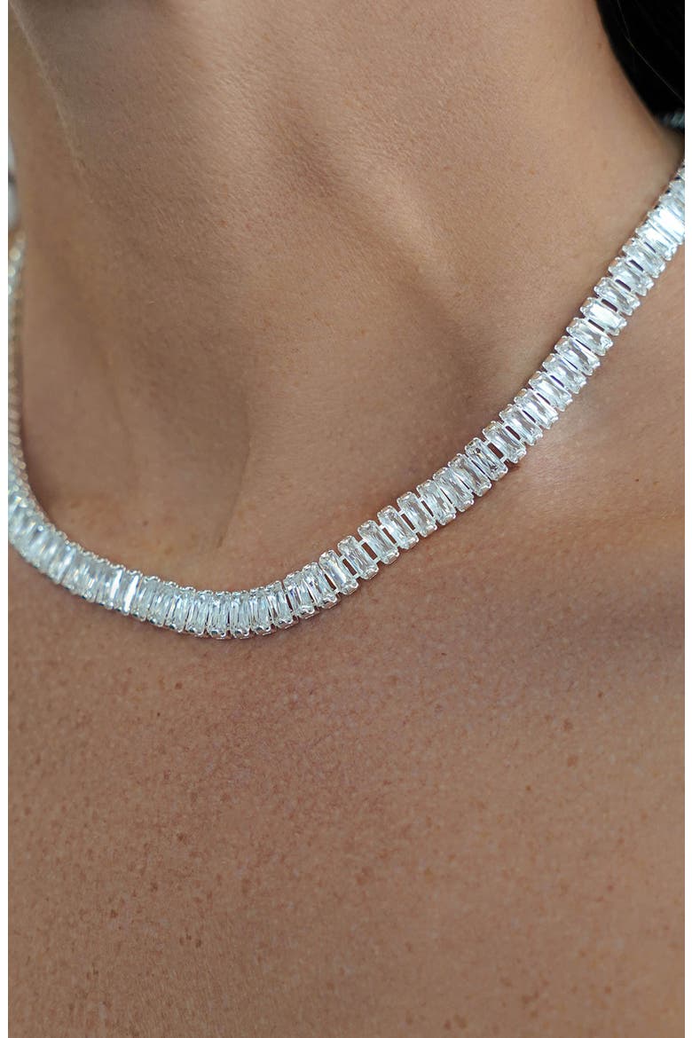 Cubic Zirconia Baguette Necklace, Alternate, color, SILVER