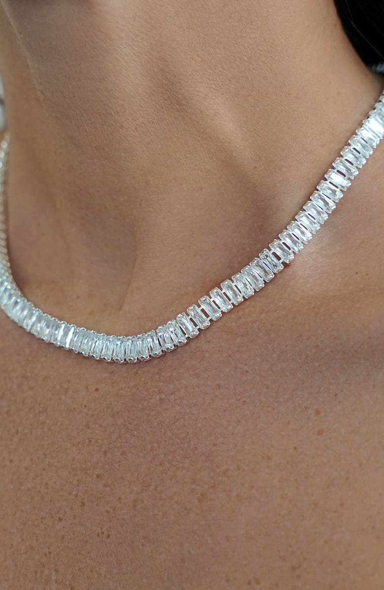 Ettika Cubic Zirconia Baguette Necklace, Alternate, color, Silver