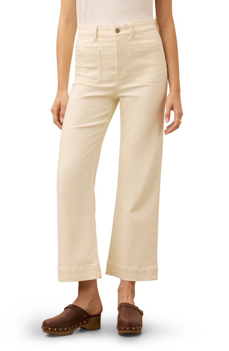 Faherty Patch Pocket High Waist Ankle Wide Leg Stretch Terry Pants, Main, color, Egret