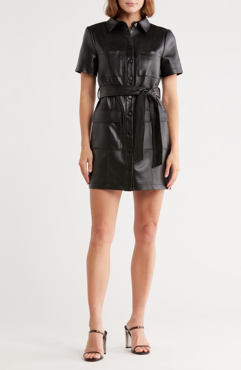 Milly Haven Faux Leather Shirtdress, Main, color, 