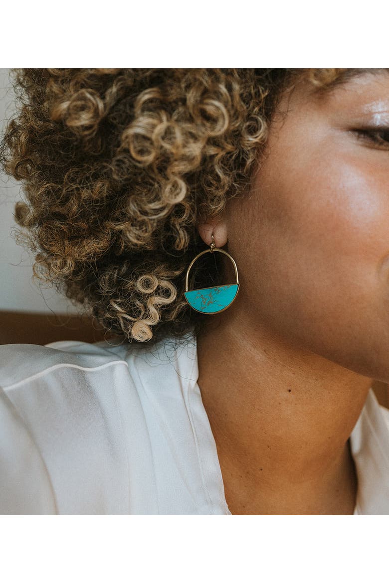 Sandhya Reconstituted Stone Hoop Drop Earrings, Alternate, color, Turquoise