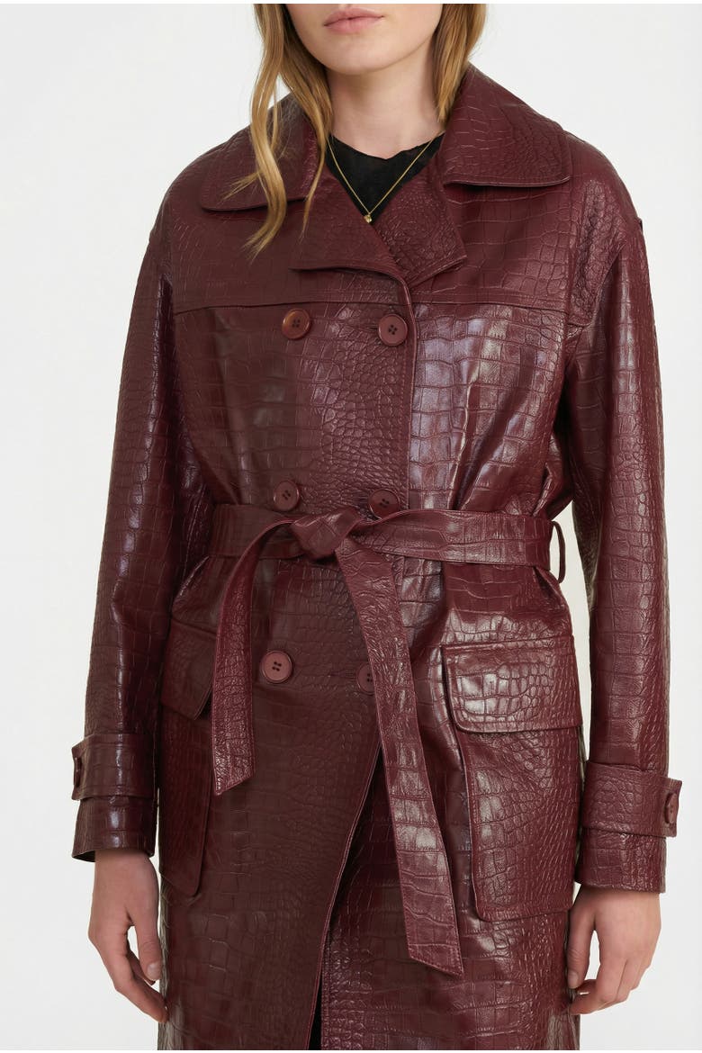 Pimlico Short Leather Trench Coat, Alternate, color, Burgundy