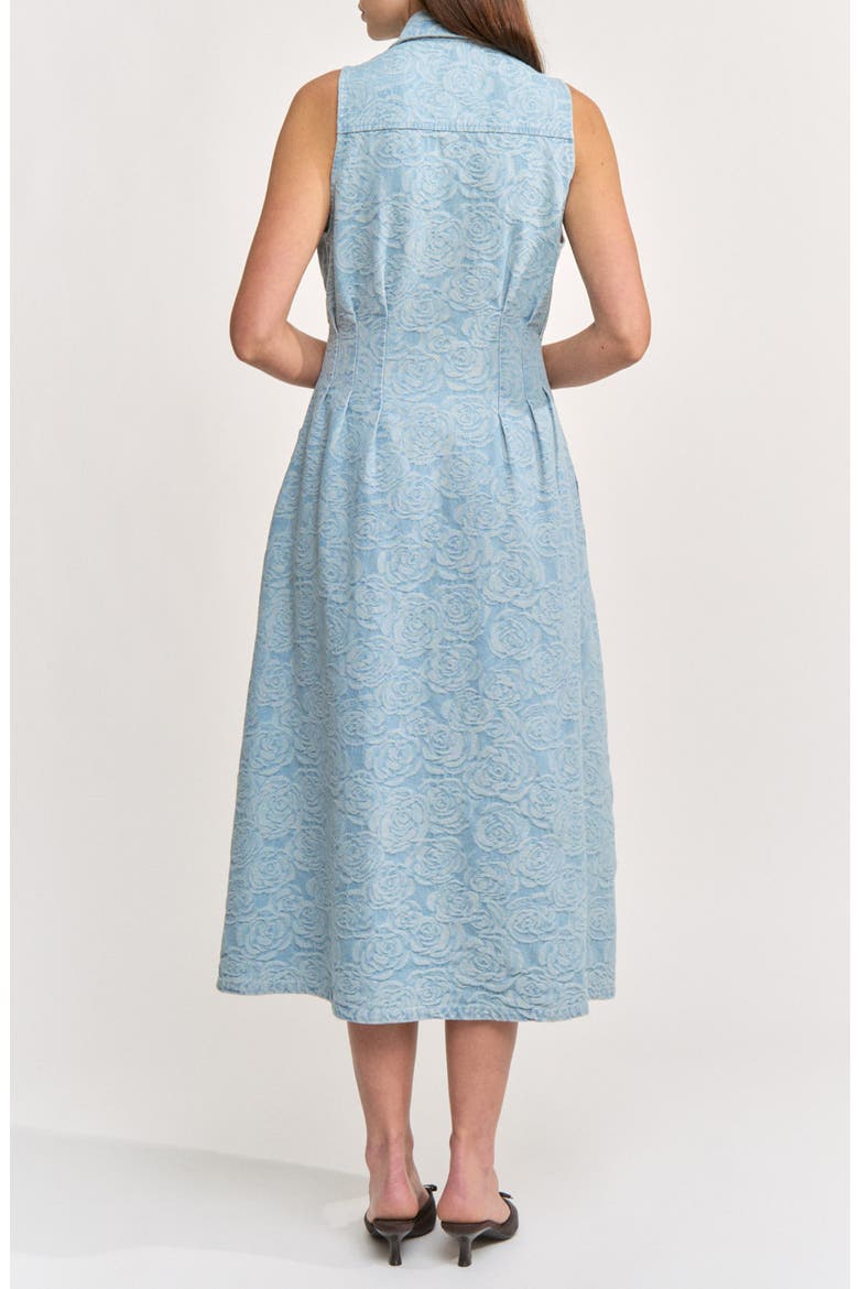Dominique Floral Sleeveless Denim Midi Dress, Alternate, color, DARK WASH DENIM