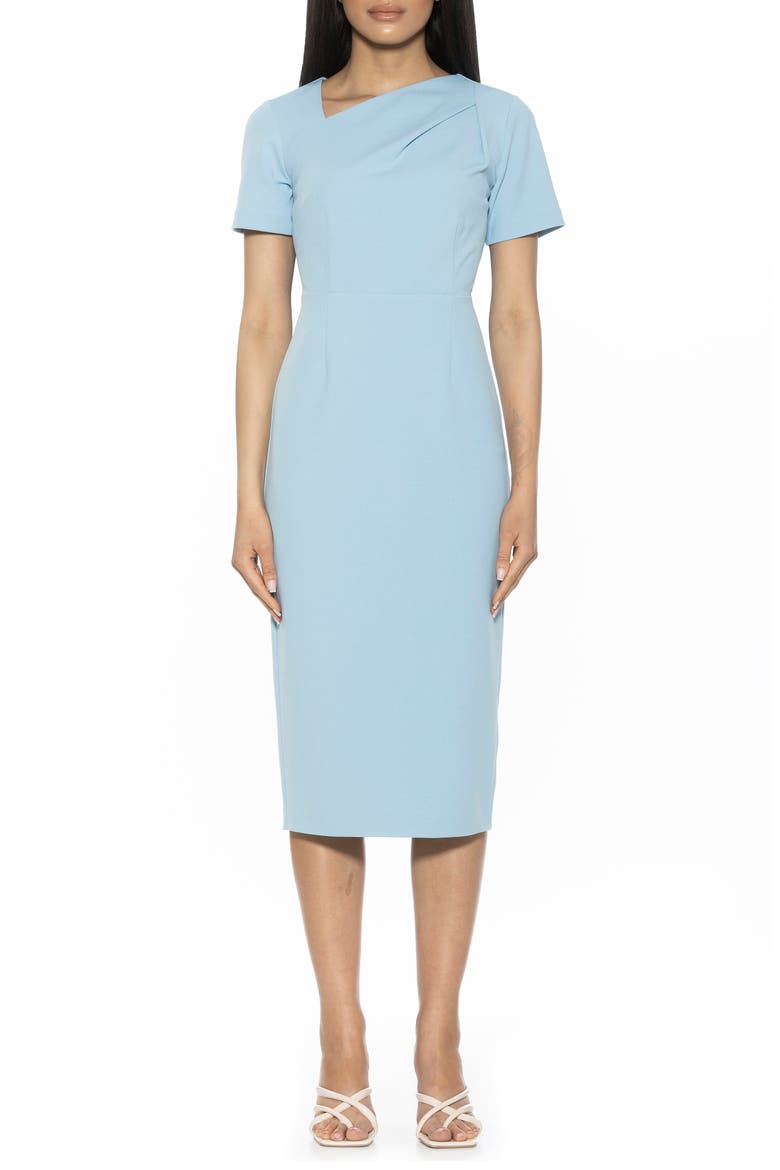Angelica Asymmetric Neck Sheath Midi Dress, Main, color, HALOGEN BLUE