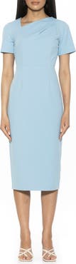Alexia Admor Angelica Asymmetric Neck Sheath Midi Dress