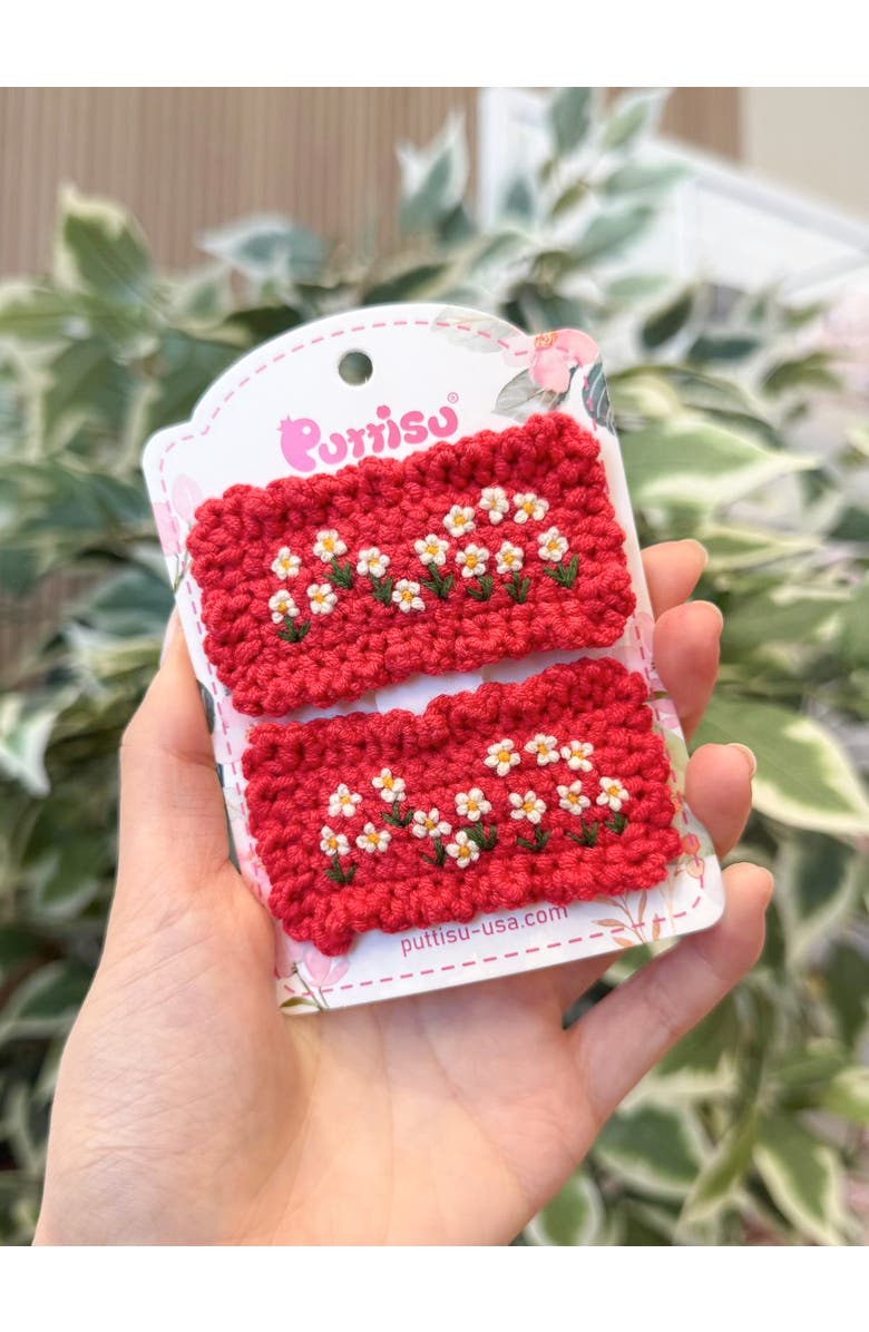 Puttisu 2pc Hand-Crocheted Floral Clip Set, Alternate, color, Red