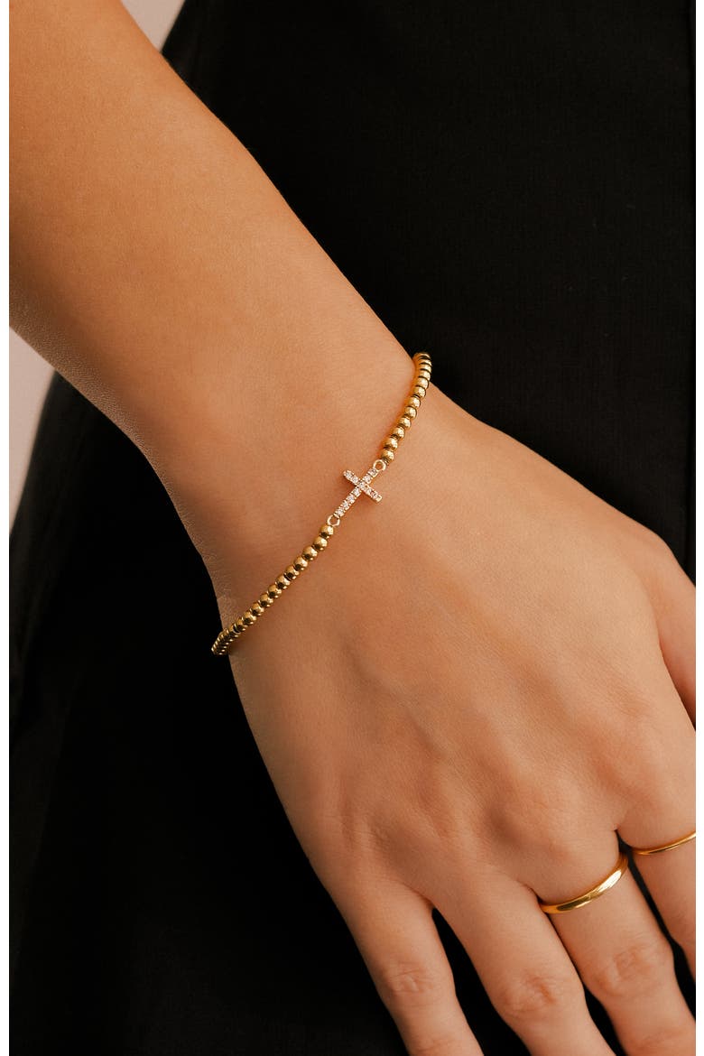 Gold Beaded Cross Stretch Bracelet, Alternate, color, Silver