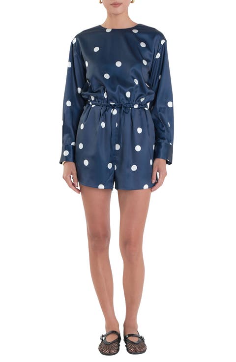 Polka Dot Long Sleeve Satin Romper