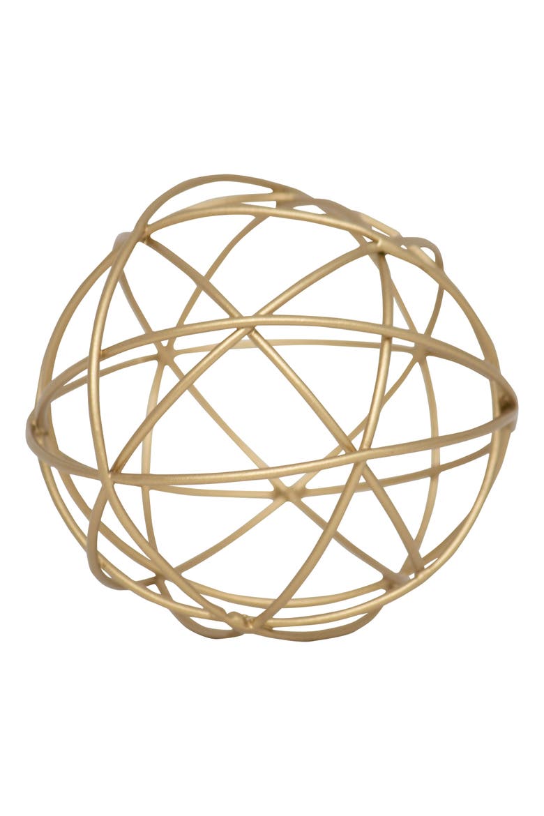4" Doreen Small Decorative Abstract Themed Tabletop Brass Metal Accent Sphere Figurine, Main, color, Gold