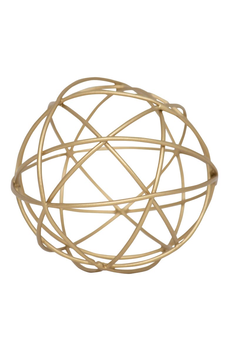 Foreside Home and Garden 4" Doreen Small Decorative Abstract Themed Tabletop Brass Metal Accent Sphere Figurine, Main, color, Gold