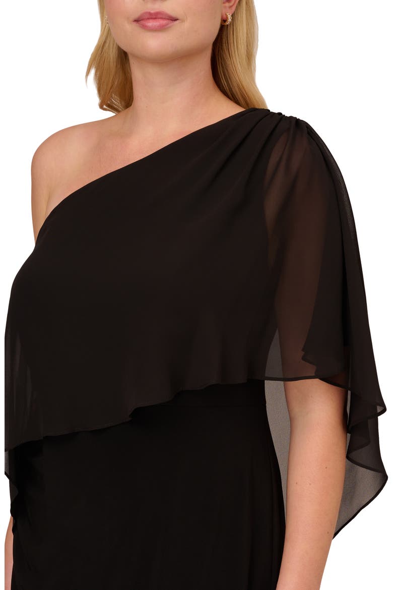 Chiffon & Jersey One-Shoulder Cocktail Dress, Alternate, color, BLACK