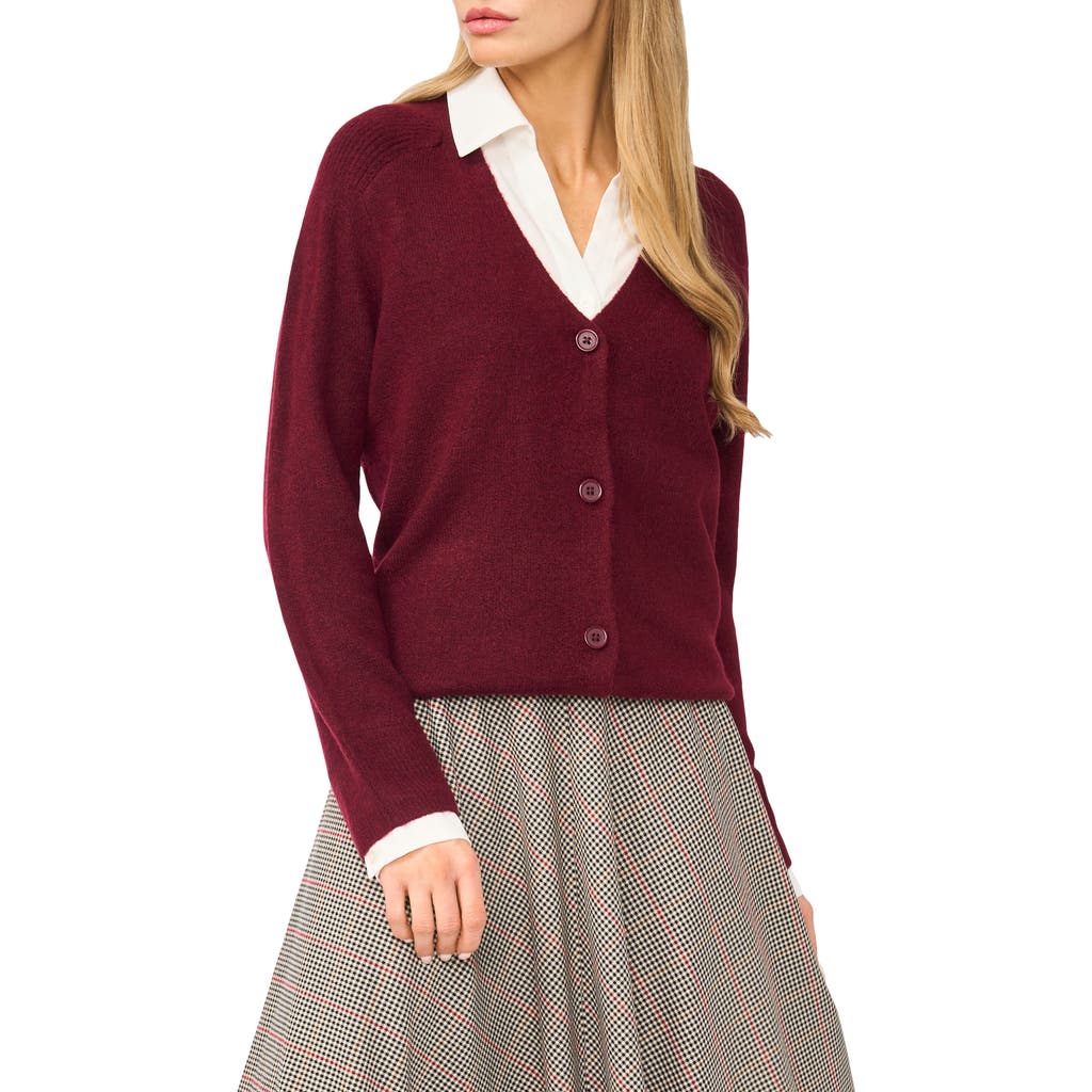 Halogenr Halogen(r) Mixed Media Twofer V-neck Cardigan In Crisp Merlot