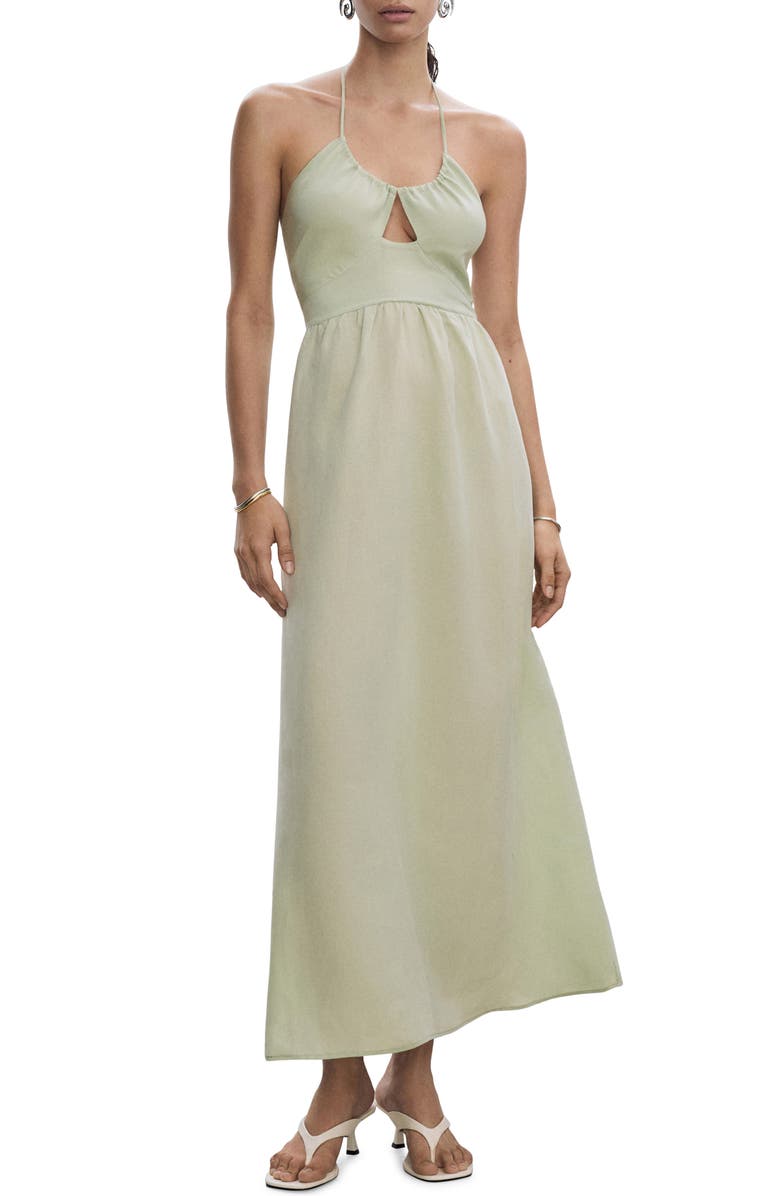 MANGO Cutout Halter Maxi Dress, Main, color, 