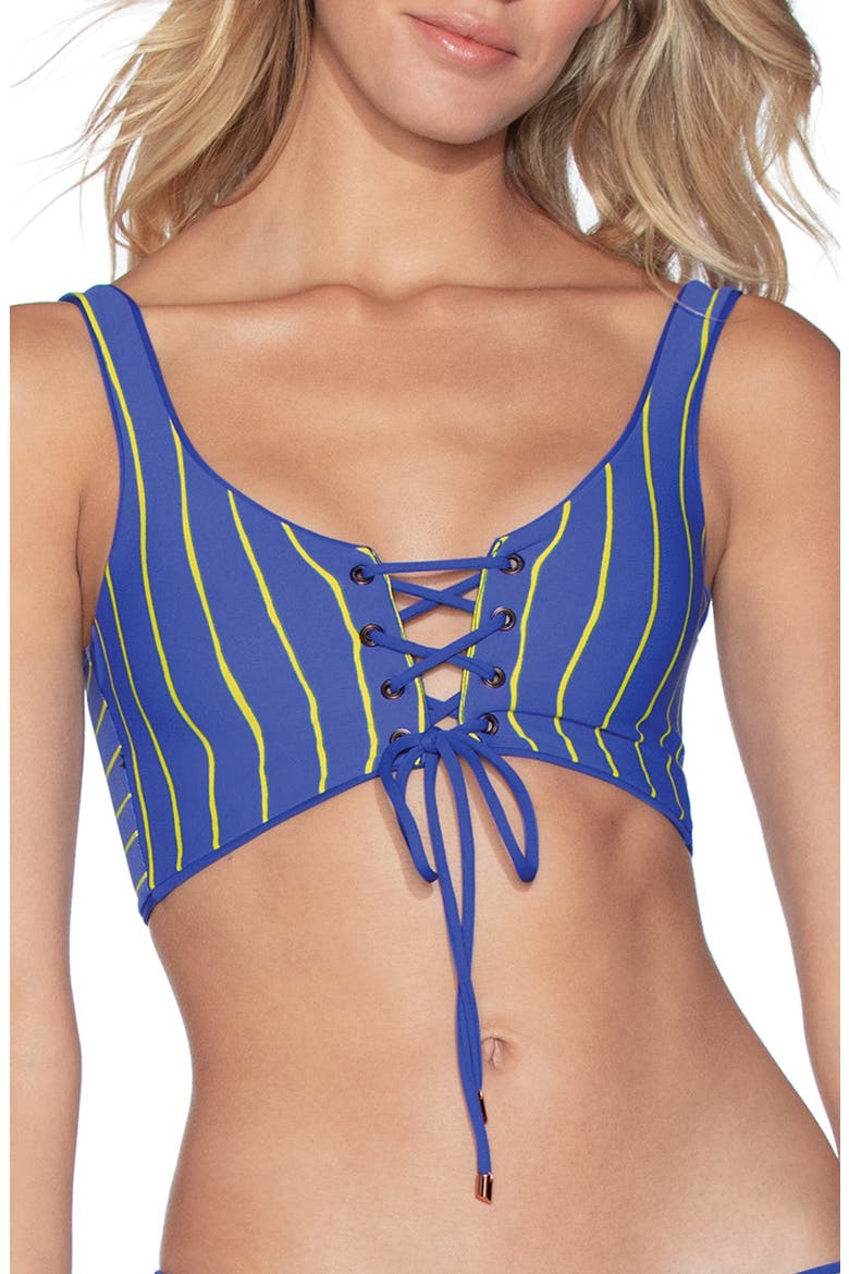 Dazzling Lace-Up Reversible Bikini Top, Alternate, color, PACIFIC BLUE