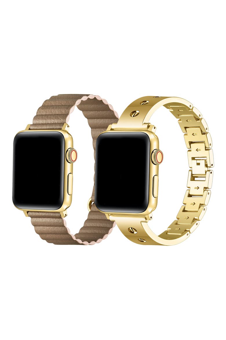 Orla Leather & Link Watchband Set, Alternate, color, GOLD