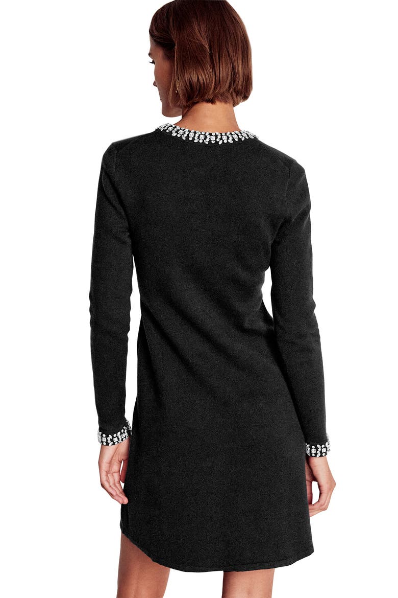 Crystal Embellished Knit Shift Dress, Alternate, color, BLACK