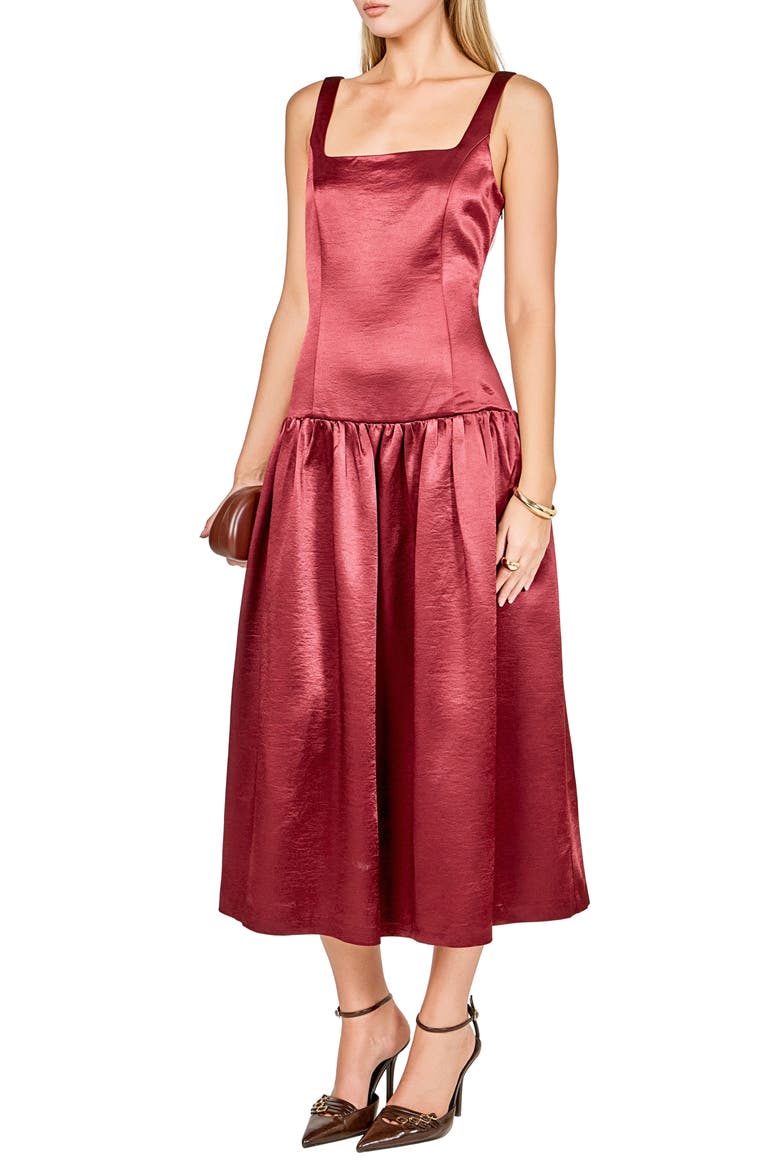 Sleeveless Drop Waist Satin Maxi Dress, Alternate, color, MERLOT