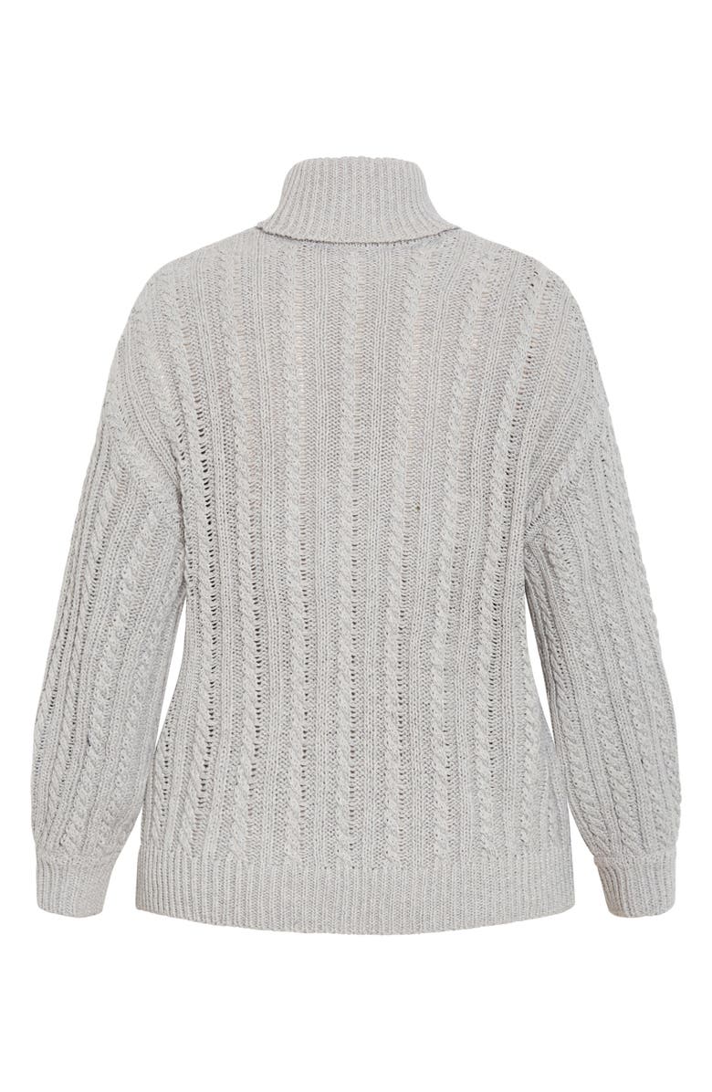 City Chic Avah Cable Stitch Turtleneck Sweater, Alternate, color, Silver Marl
