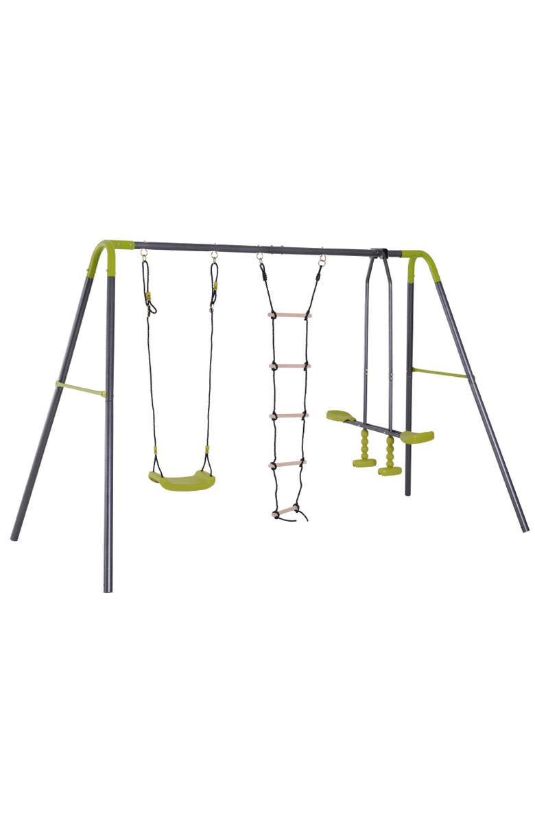 HOMCOM 3-in-1 Kid Backyard Swing Set with Swing Seat, Glider, Climbing Ladder, Main, color, 