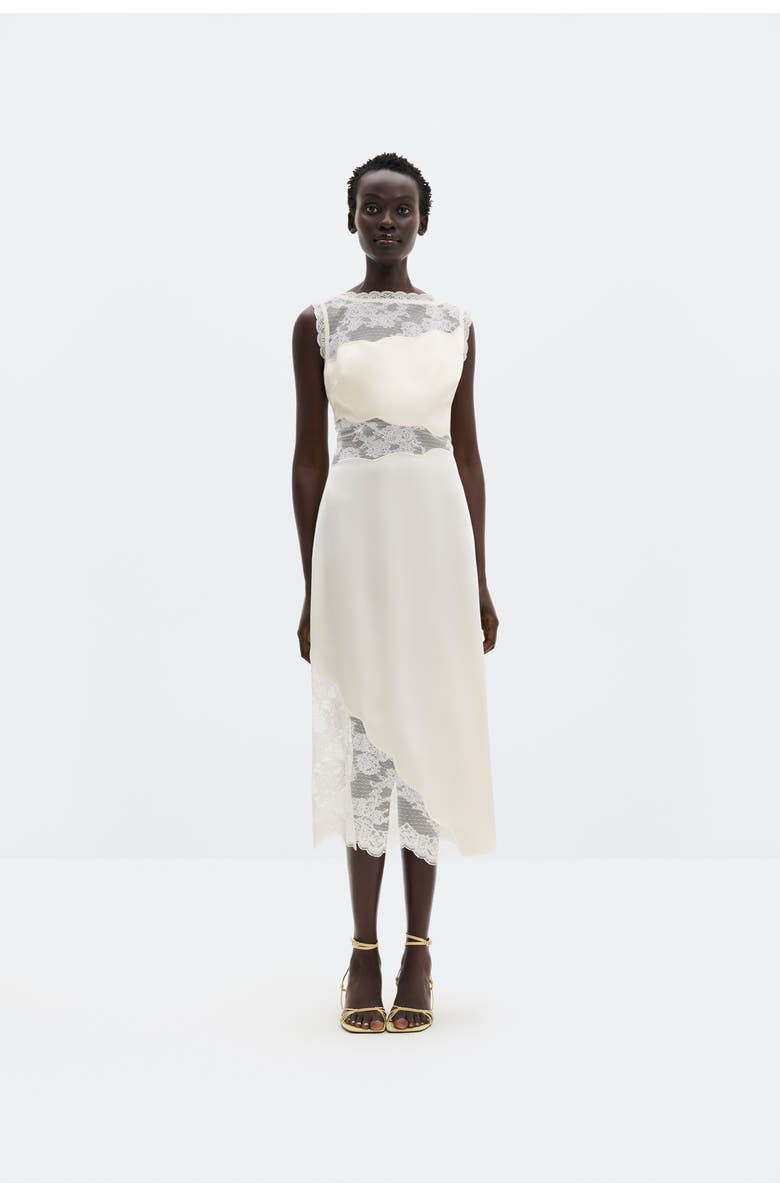 Malina Desire Lace Trimmed Cut Out Midi Dress, Main, color, Vanilla