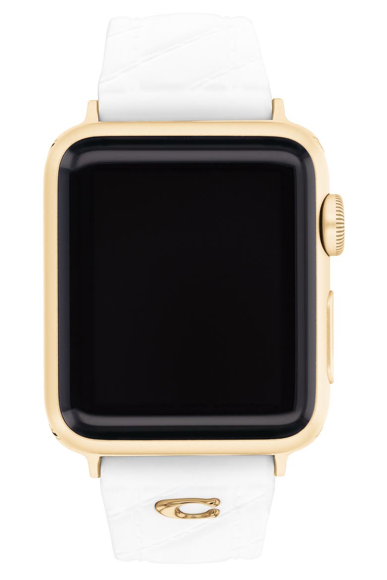 20mm White Quilted Silicone Apple Watch® Watchband, Main, color, WHITE