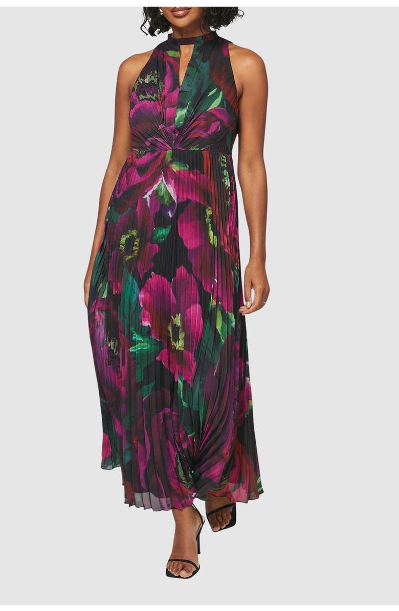 Wallis Floral Print Pleated Maxi Dress, Alternate, color, Black