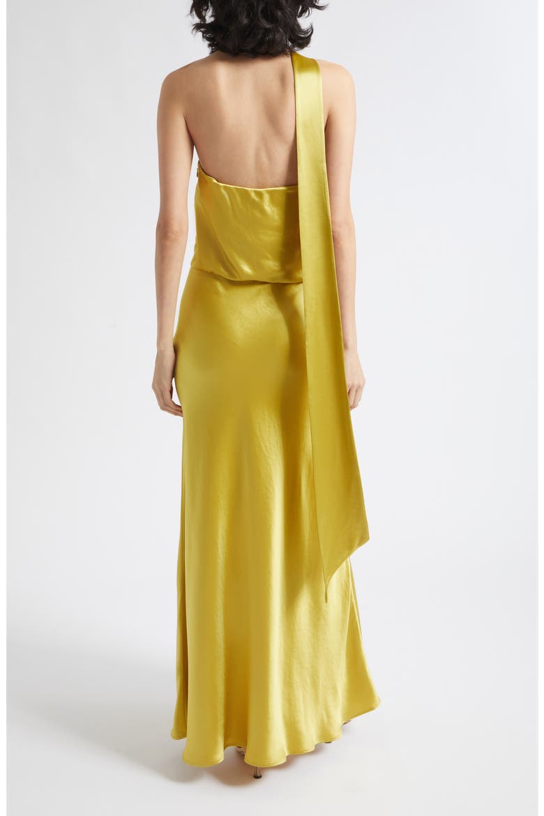 Estelle Crepe Back Satin Asymmetric Halter Neck Dress, Alternate, color, CITRON
