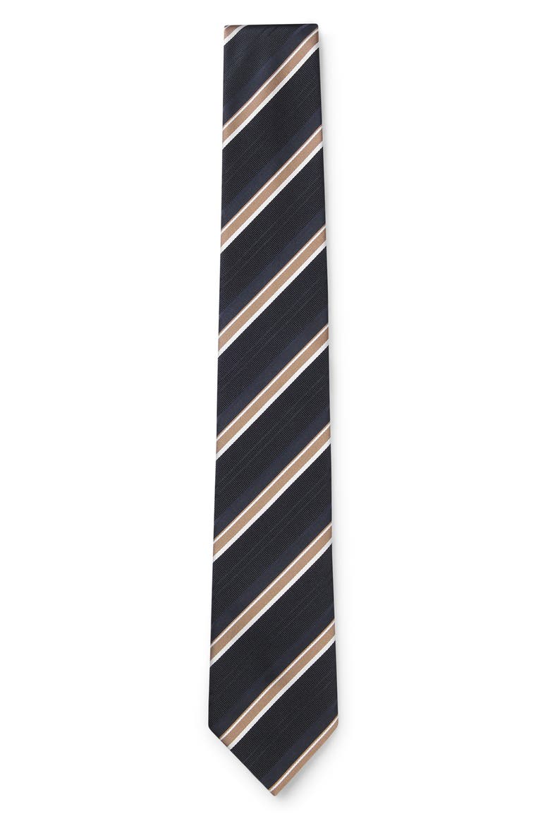 Striped Silk Blend Tie, Main, color, BLACK