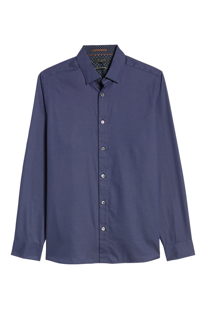 Whyme Slim Fit Dot Button-Up Shirt, Alternate, color, NAVY