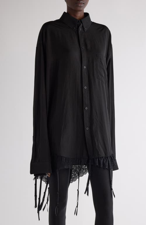 Shop Balenciaga Lingerie Lace Trim Poplin Button-down Shirt