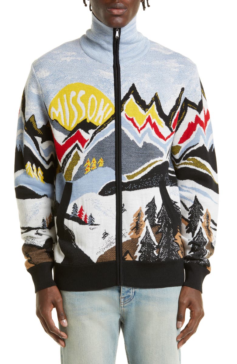 Missoni Mountain Scene Jacquard Wool Blend Zip Cardigan, Main, color, 