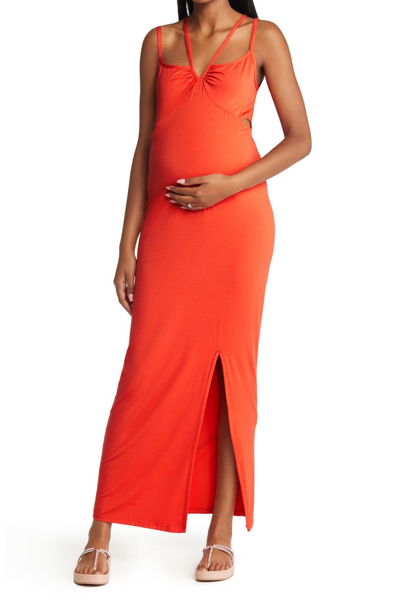 Bella Cutout Maternity Maxi Dress, Main, color, ORANGE