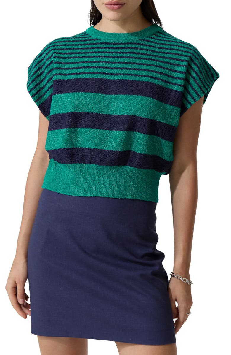 DELUC Eloan Crop Sweater Vest, Main, color, Green Striped Blue