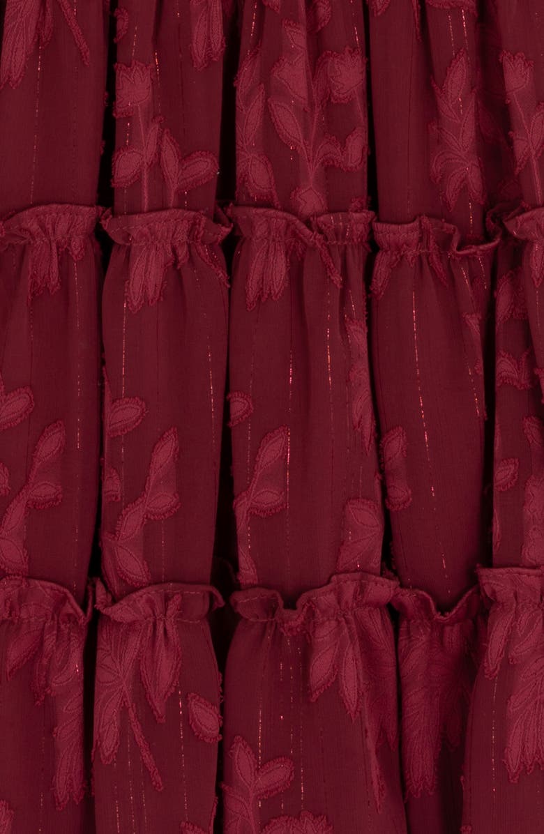 Rare Editions Kids' Burnout Chiffon Long Sleeve Dress, Alternate, color, Burgundy