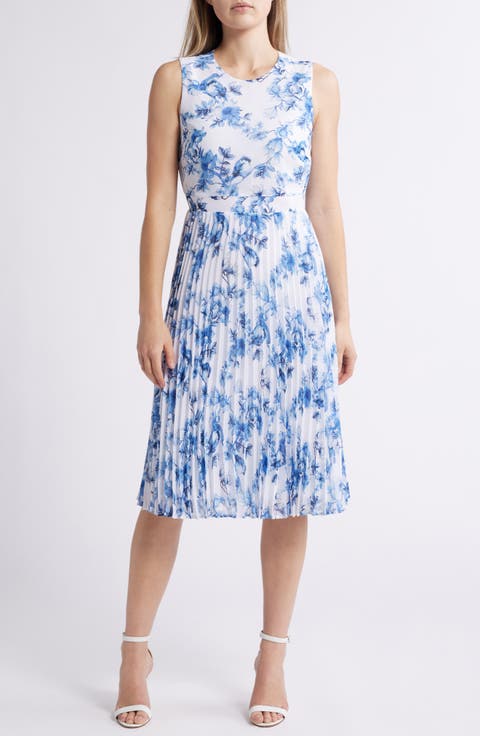 Floral Sleeveless Pleated Dress