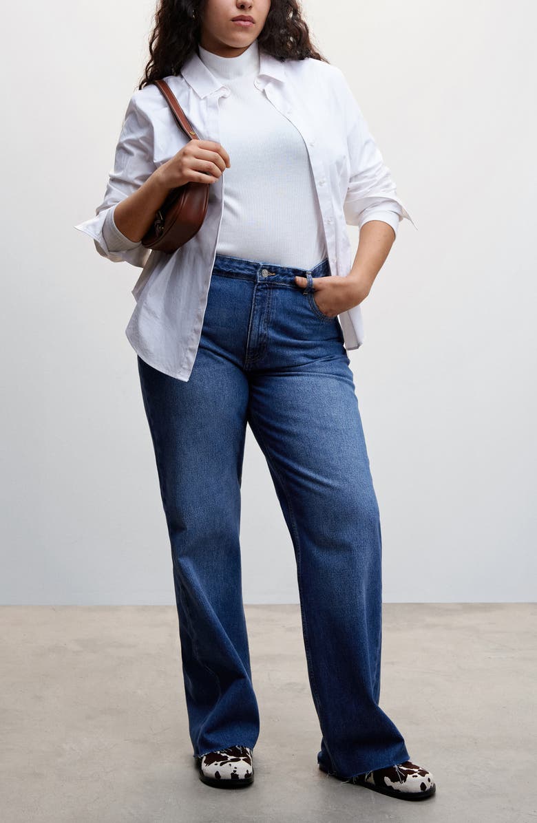 MANGO Raw Hem Wide Leg Jeans, Alternate, color, 