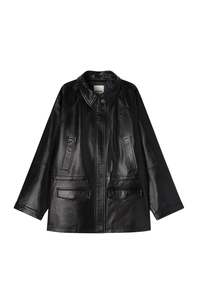 SANDRO Smooth leather jacket, Main, color, Black