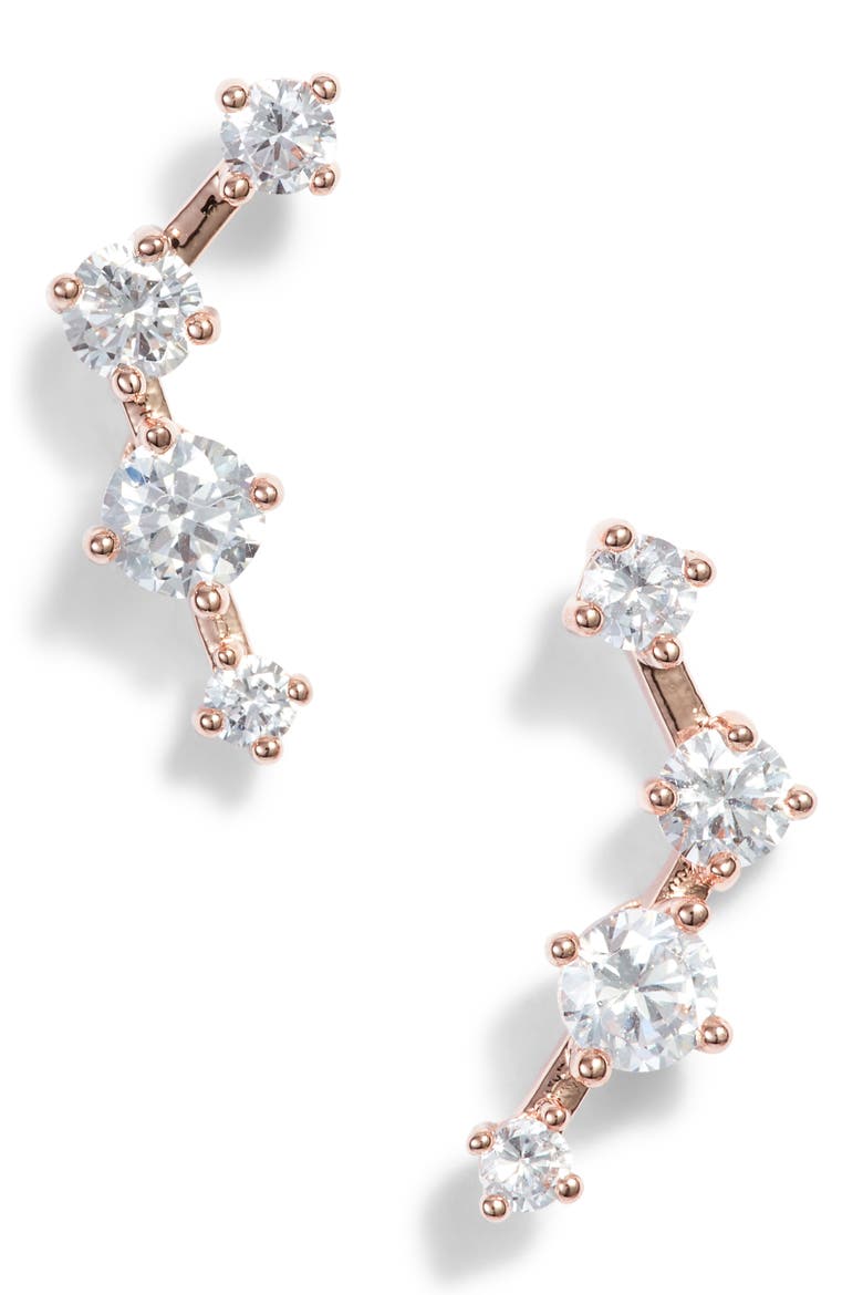 Cubic Zirconia Ear Crawlers, Main, color, CLEAR- ROSE GOLD