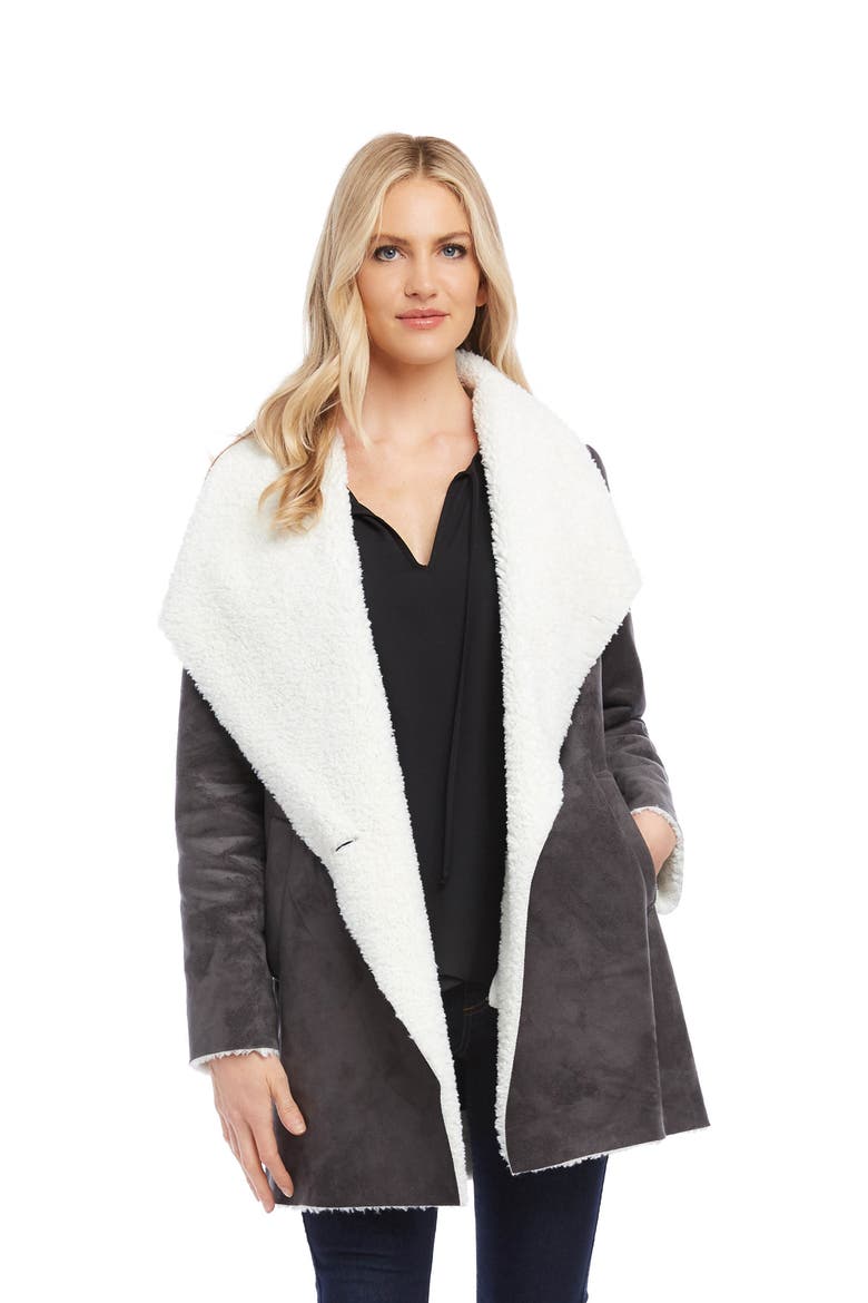 Faux Shearling Coat, Alternate, color, GREY