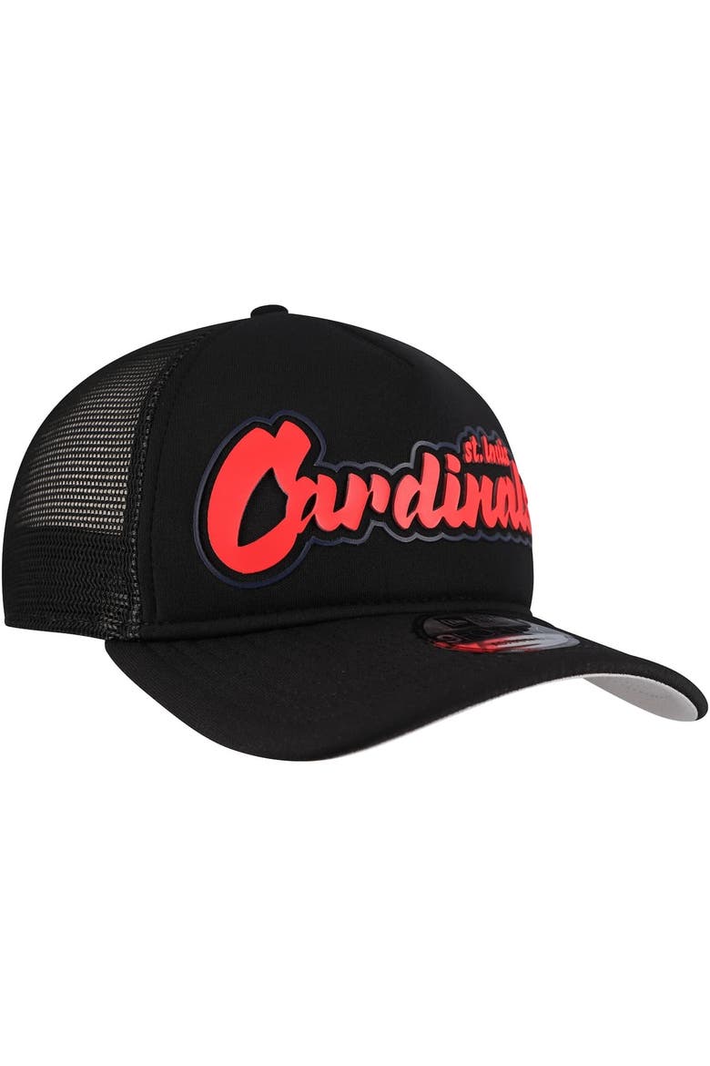 Men's New Era Black St. Louis Cardinals Retro Bold A-Frame Trucker 9FORTY Adjustable Hat, Alternate, color, Black