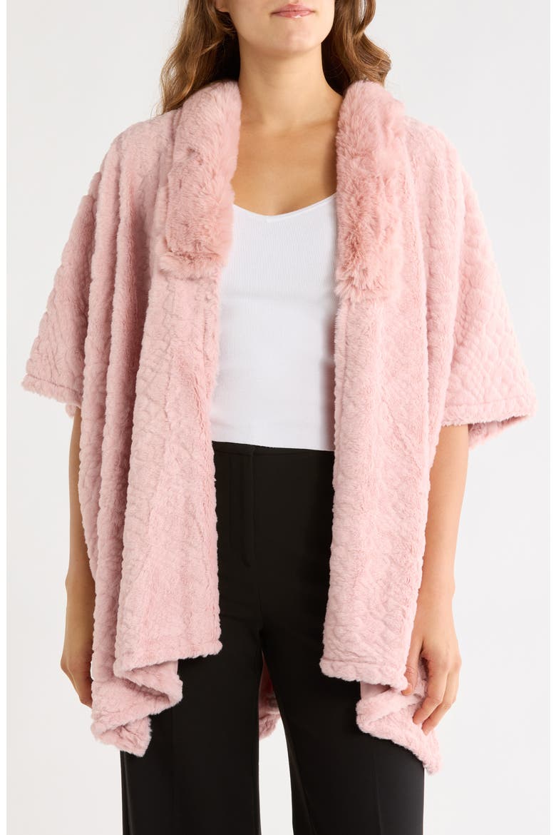 Faux Fur Textured Knit Poncho, Main, color, BLUSH