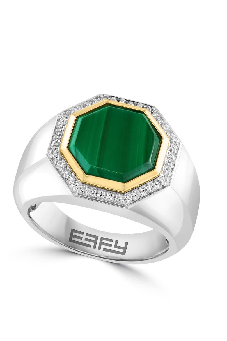 Malachite & White Sapphire Geometric Ring in Sterling Silver, Main, color, Green