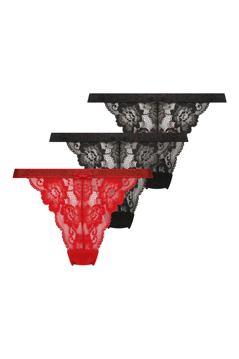 Phia Assorted 3-Pack Brazilian Thongs, Alternate, color, CAVIAR