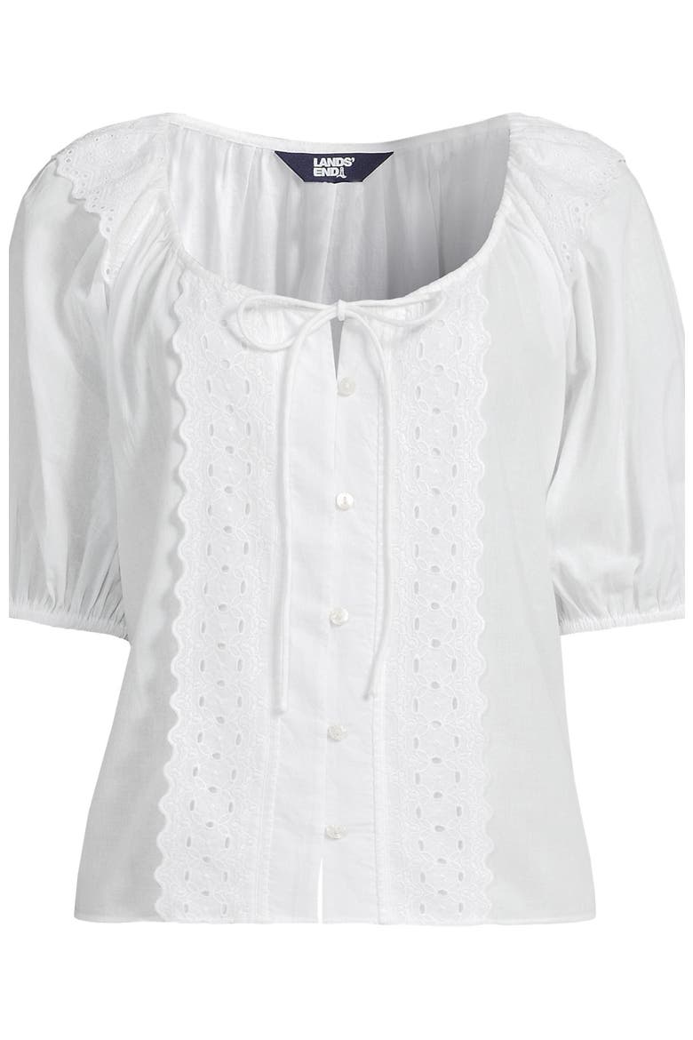 Voile Puff Elbow Sleeve Embroidered Blouse, Alternate, color, White