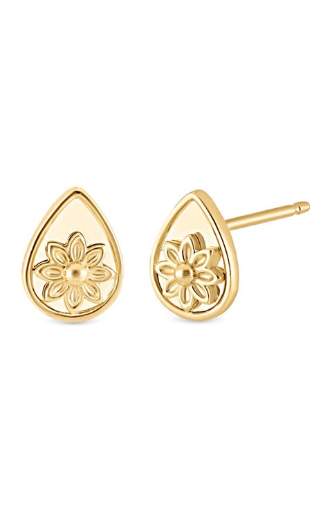 14K Gold Getty Flower Stud Earrings