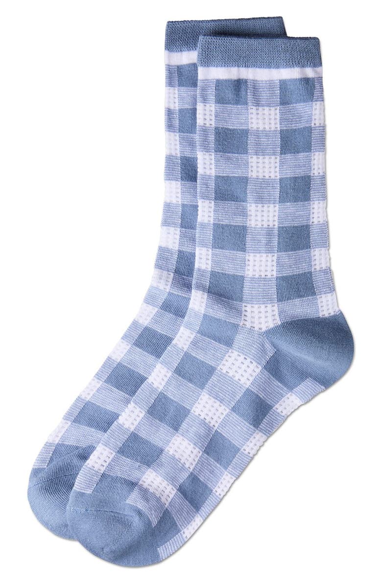 MeMoi Gingham Crew Socks, Main, color, 