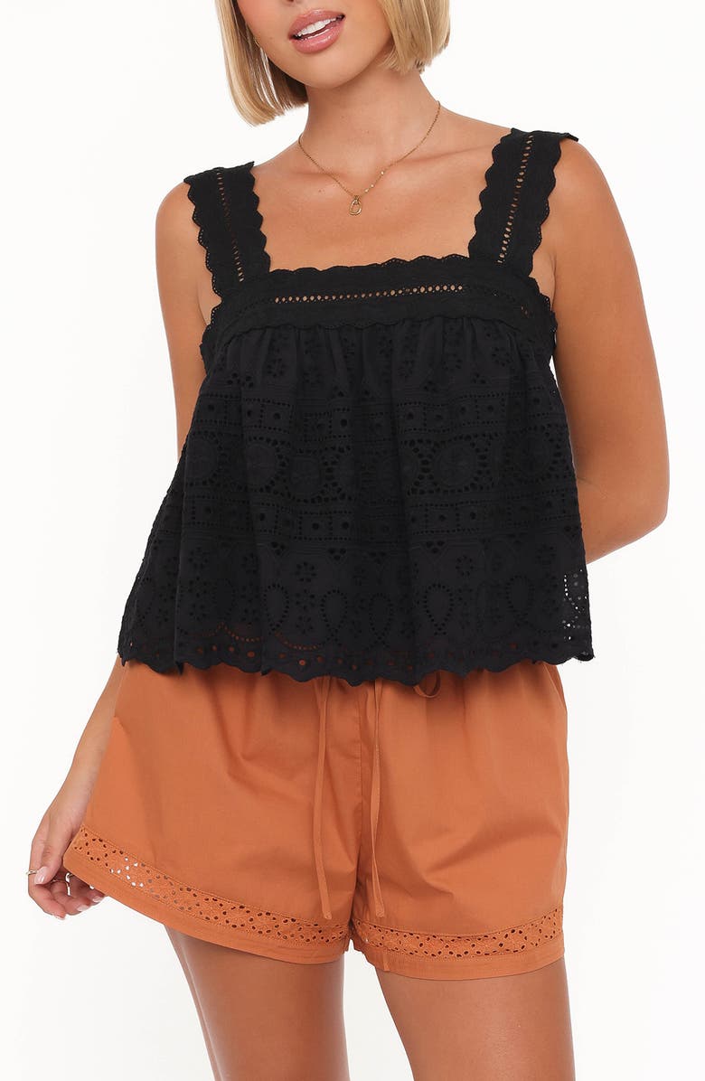 Petal & Pup Aideen Sleeveless Eyelet Top, Main, color, Black