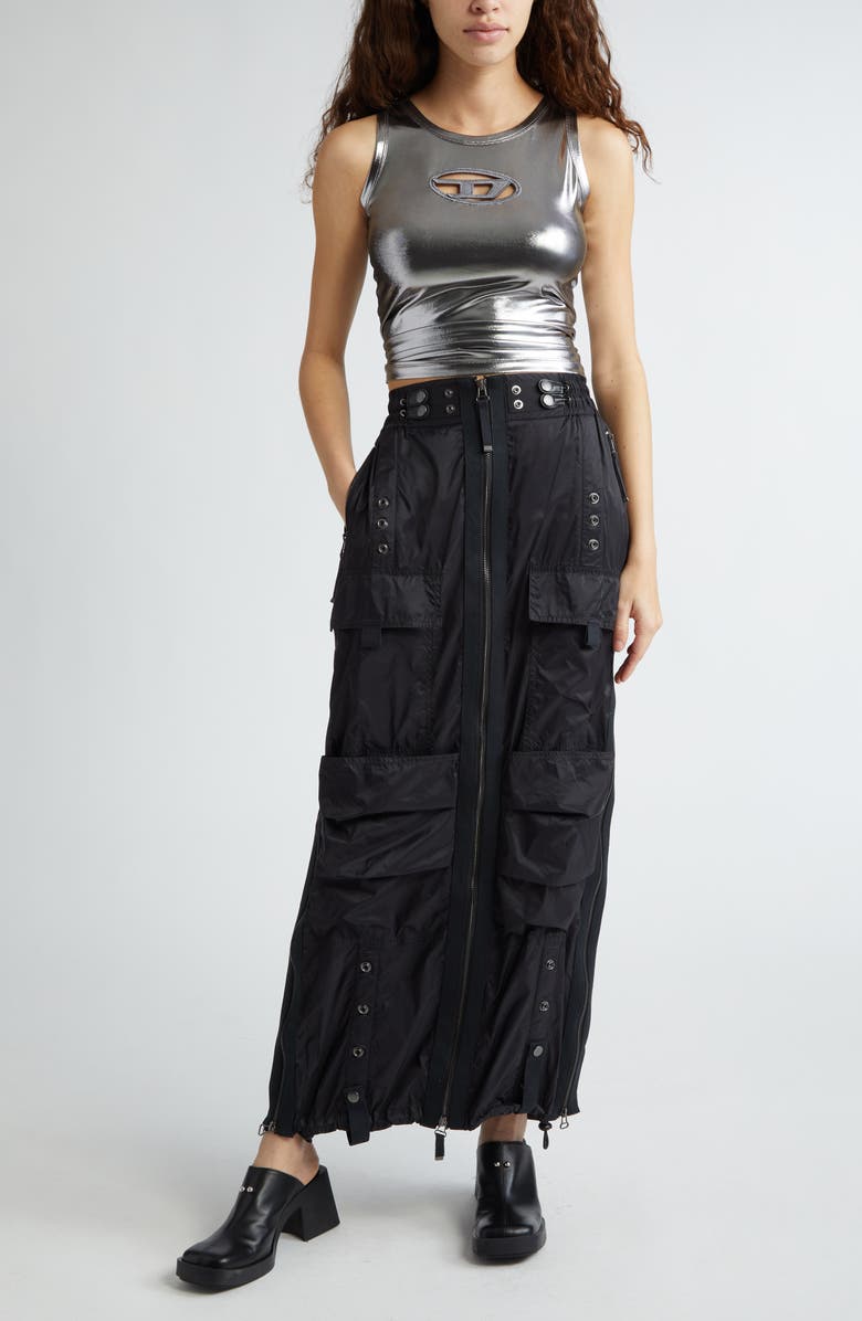 DIESEL<sup>®</sup> T-Lynys Logo Cutout Foiled Jersey Tank, Alternate, color, Deep Silver/ Black