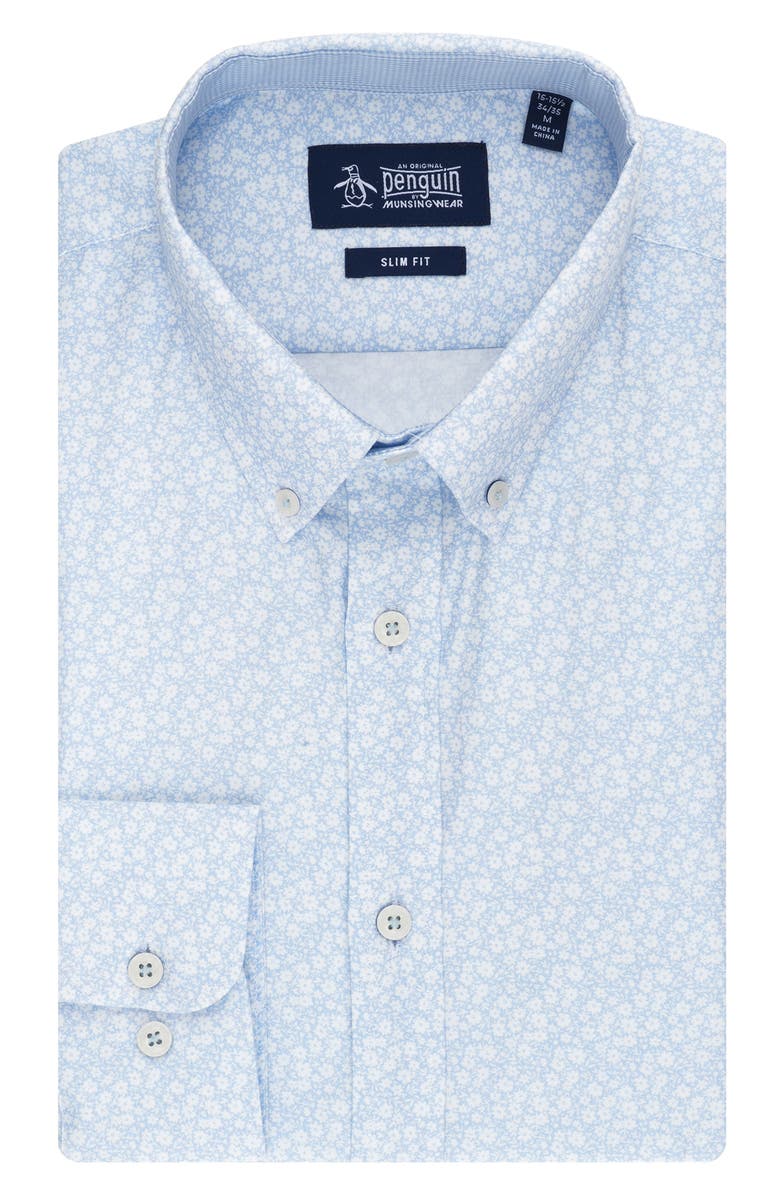 Original Penguin Flower Fields Slim Fit Stretch Cotton Dress Shirt, Main, color, Blue Dust